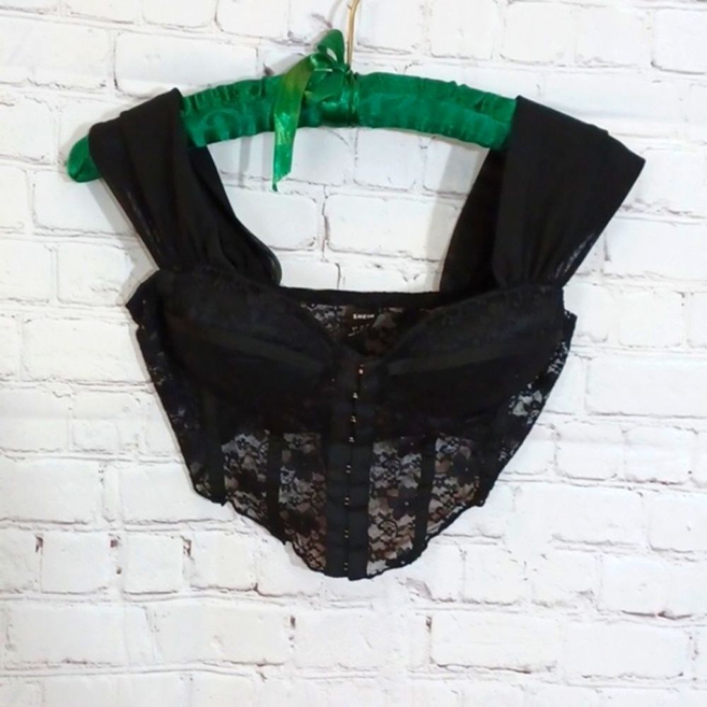 Y2K Shien‎ Whimsigoth Lacey Black Padded  Sexy Crop Top  S